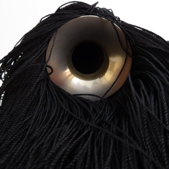 13” DECORATIVE ACCENT BLACK TASSEL STAINLESS SILVER METAL TOPPED CORD TASSEL SET - Picture 7 of 9